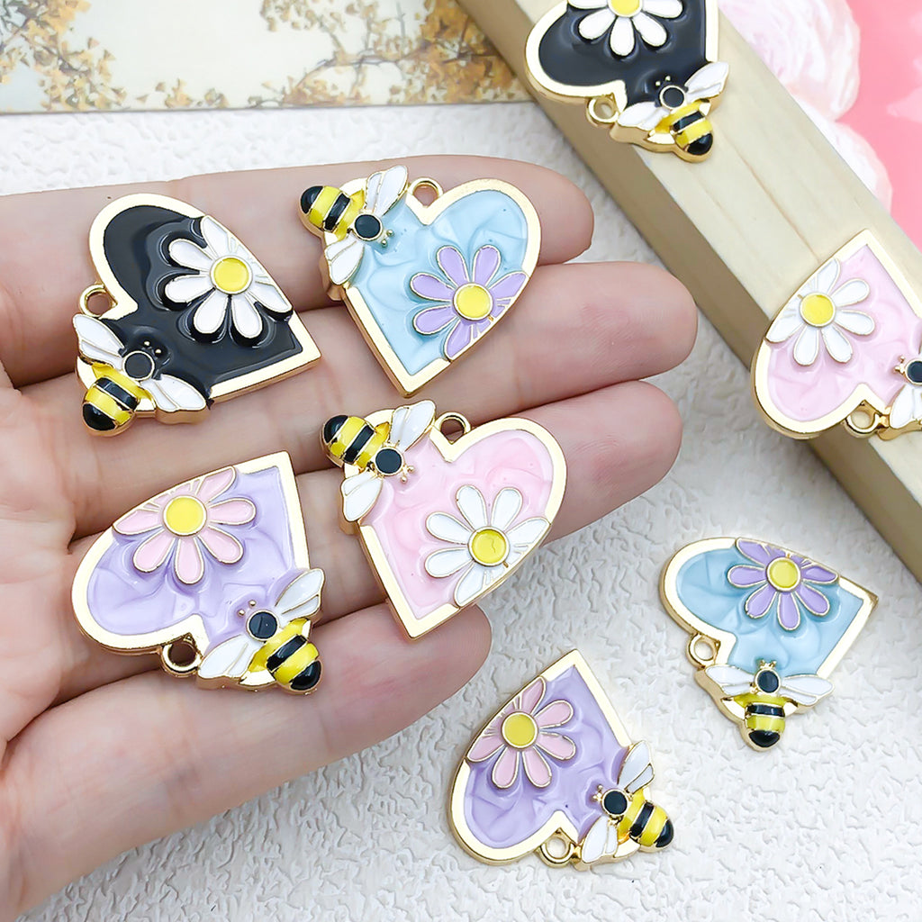 Enamel Zinc Alloy Bee Daisy Heart charm pendants for DIY earrings necklaces and keychains