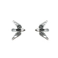 Antique Silver Bird Stud Earrings With Dark Marquise Stone view 5