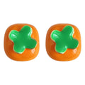 Orange Persimmon Green Calyx Enamel Stud Earrings Pair view 5