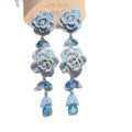 Blue Floral Crystal Fringe Drop Earrings with Crystal Accents view 5