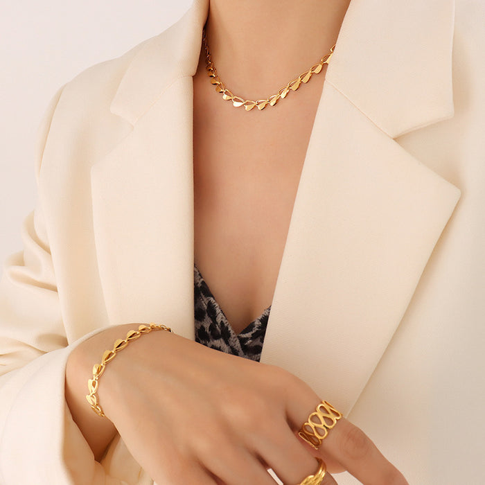 Linked Heart Teardrop Necklace and Bracelet Gold or Steel
