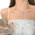 Crystal Flower and Pearl Y Drop Necklace Fashion Jewelry view 5