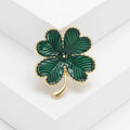 Textured Striped Four Leaf Clover Brooch in Green or Navy view 4