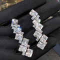 Silver Tone Geometric Square CZ Cascade Long Drop Earrings view 1