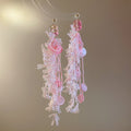 Colorful Shard Cluster Long Dangle Stud Earrings with Polished Metal Details view 6