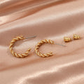 Textured Twist C-Shaped Hoop Earrings in Gold and Silver Tone view 2