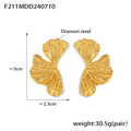 Textured Ginkgo Leaf Stud Earrings Gold and Steel Finish view 6