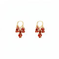 Red Teardrop Cluster Earrings With Gold Tone Open Hoops view 5