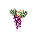 Purple Grape Cluster Brooch Green Leaf Rhinestone Pin view 1