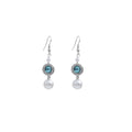 Silver Tone Teal Crystal Halo Pearl Drop Hook Earrings view 5