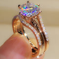 Round Six-Prong Solitaire Three-Ring Set In Three Metal Tones view 4