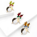 Gold Tone Enamel Hedgehog Brooch Holly Leaves Three Styles view 2