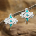Silver Tone Marquise Turquoise Enamel Geometric Hoops view 2