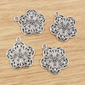 Openwork Floral Medallion Metal Charms with Silver Tone Finish view 2