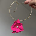 Gold Tone Collar Necklace With Layered Fuchsia Fabric Flower view 1
