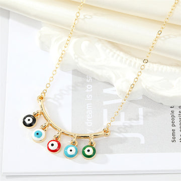 Gold Tone Multicolor Evil Eye Fringe Pendant Necklace