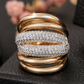 Two Tone Gold Silver Multi Layer Full Pave Wide Band Ring view 2