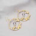 Gold Branch Leaf Circle Drop Earrings Clear Center Bead view 2