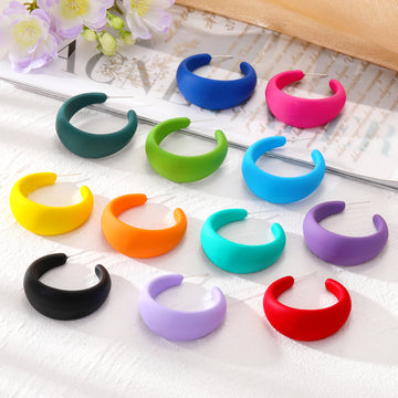 Colorful Matte Chunky C Shape Hoop Stud Earrings in Twelve Colors