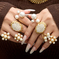 Oversized Pearl Cluster Statement Rings in Four Gold Tone Designs view 2