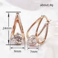 Gold Rose Silver U Shape Clear CZ Leverback Earrings view 4