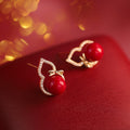 Red Gourd Drop Earrings with Crystal Leaf Frames Jewelry Design view 4
