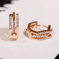 Rose Gold Geometric Double Bar CZ Huggie Hoop Earrings view 1