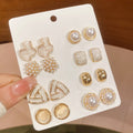 Gold Pearl Cat Eye Sixteen Piece Mixed Stud Earring Set view 6