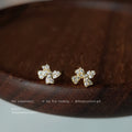 Gold Mini Bow Pavé Stud Earrings With Clear Stones view 4
