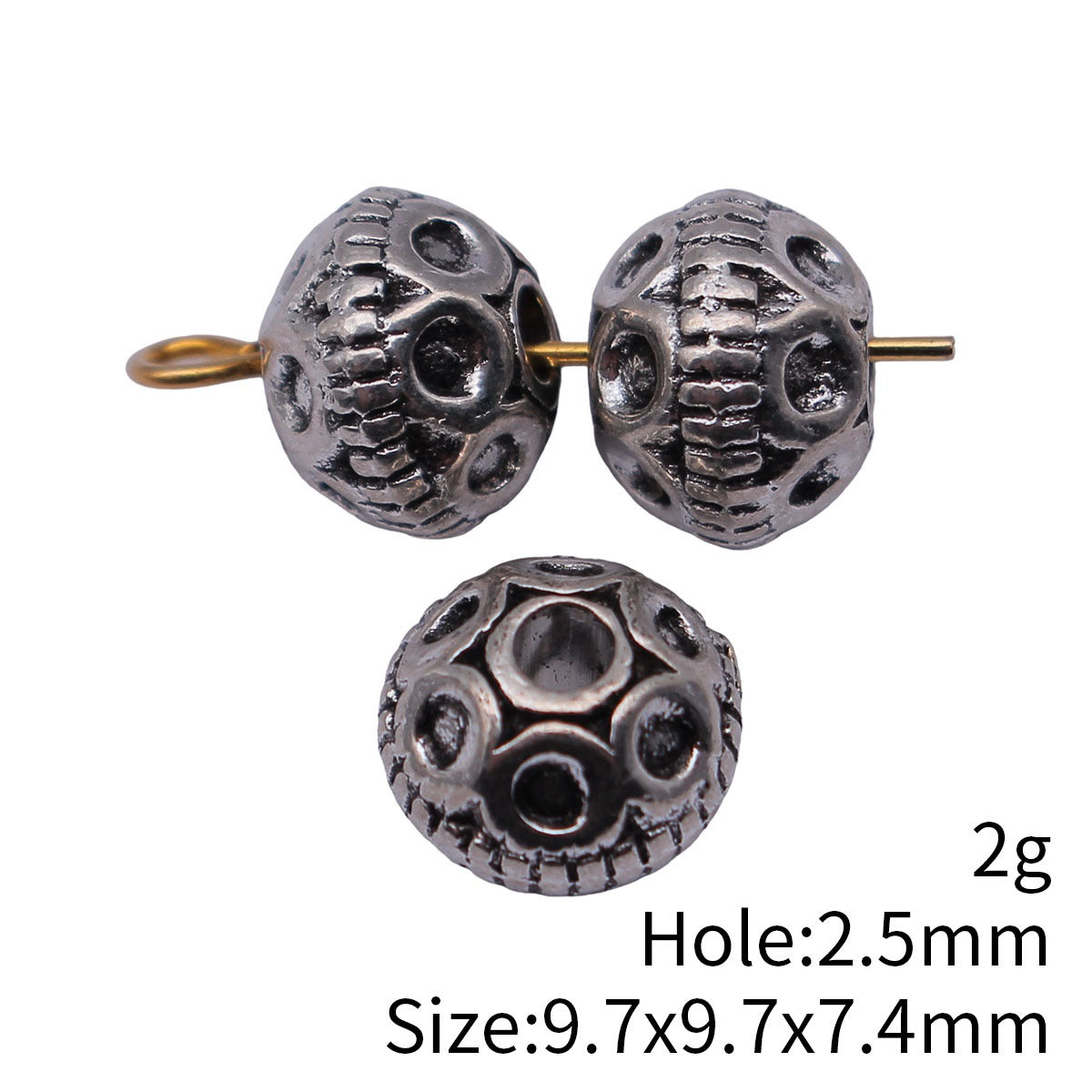 9.7x9.7x7.4mm 2g Multicolor Zinc Alloy Small Ring Texture Round Loose Metal Beads for Bracelet DIY Jewelry