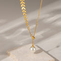 Wheat Leaf Y Lariat Necklace Glue Bead Pearl Titanium Steel view 4
