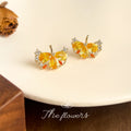 Yellow CZ Ginkgo Leaf Stud Earrings Gold-Tone Accents view 4