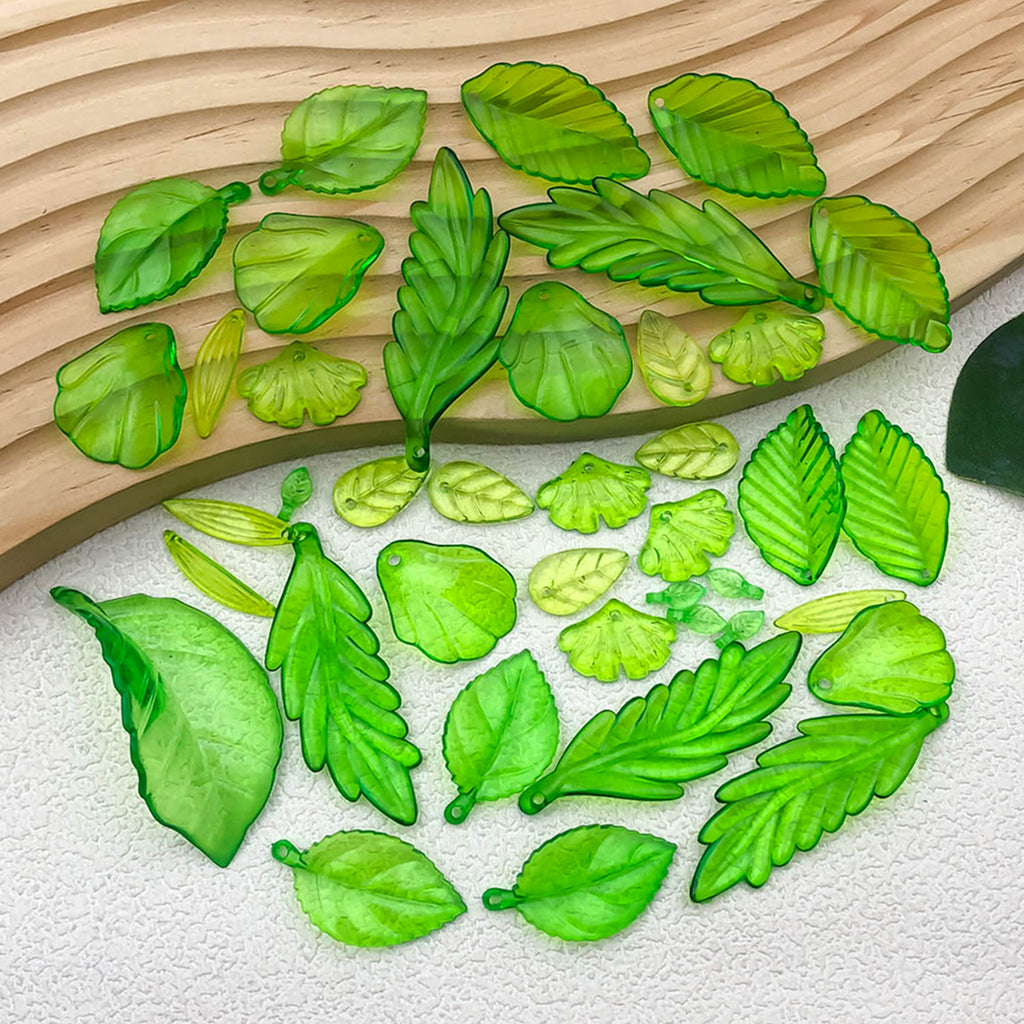 Acrylic Transparent Green Leaf Charm Pendant for DIY Earrings Necklace Hair Accessories