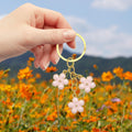 Pink Enamel Sakura Cherry Blossom Gold Ring Keychain view 3