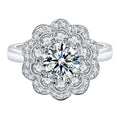 Layered Flower Halo Crystal Ring in Polished Metal view 4