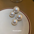 White Double Pearl Statement Stud Earrings Polished Metal Jewelry view 3