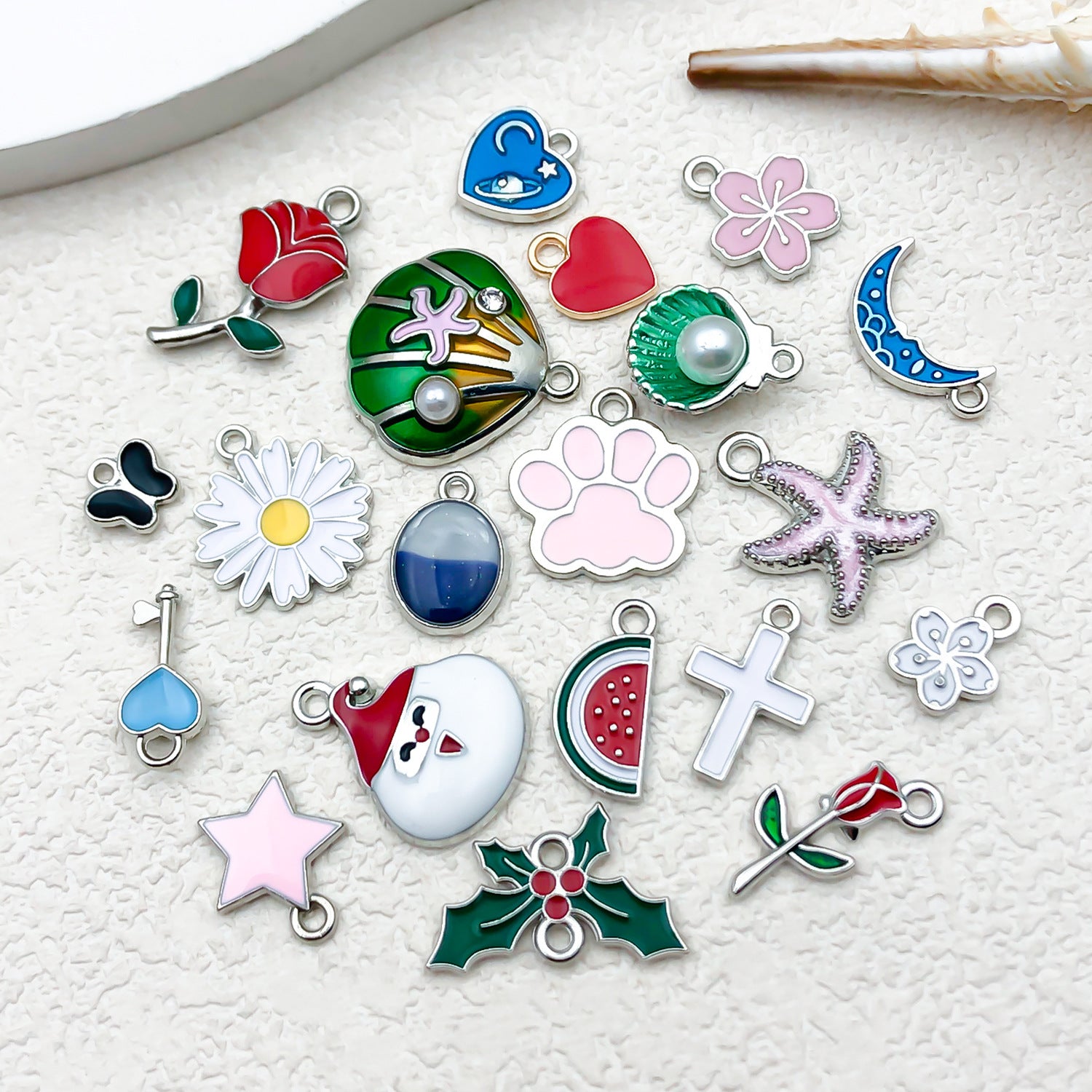 Enamel Zinc Alloy Starfish Watermelon Leaf Charm Pendant for DIY Earrings Jewelry