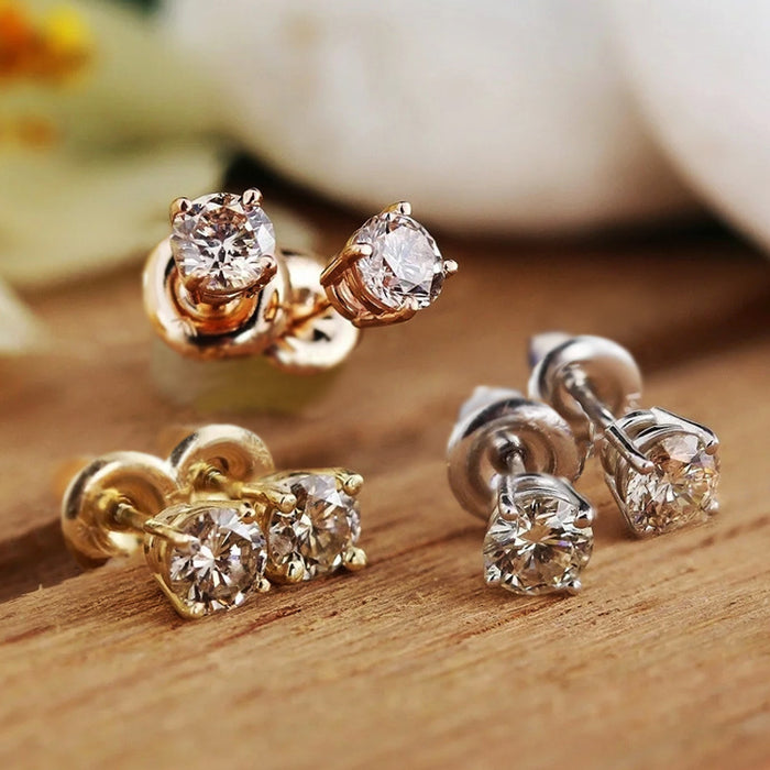 Four-Prong Round CZ Stud Earrings Gold Rose Silver Tone