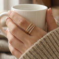 Gold Triple Band Open Ring With Pave Zircon Side Rows view 4