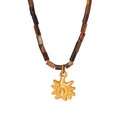 Tiger Eye Tube Bead Necklace Gold Sun Pendant Charm view 5