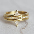 Gold Tone Dual Triangle CZ Pave Band Finger Ring Sizes 6-10 view 1