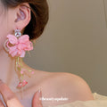 Pink Fabric Flower Statement Earrings in Twenty One Designs view 3