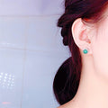 Blue-Green Round Solitaire Halo Stud Earrings In Silver Tone view 4