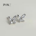 Mini Silver Butterfly Clear Zircon Stud Earrings Pair view 6