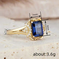 Gold Tone Blue Emerald Cut Center Stone Ring Clear Accents view 4