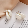 Double Oval Shimmer Drop Stud Earrings with Silver Tops view 4