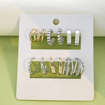 Gold Silver Mixed Geometric Huggie Hoop Earring Sets