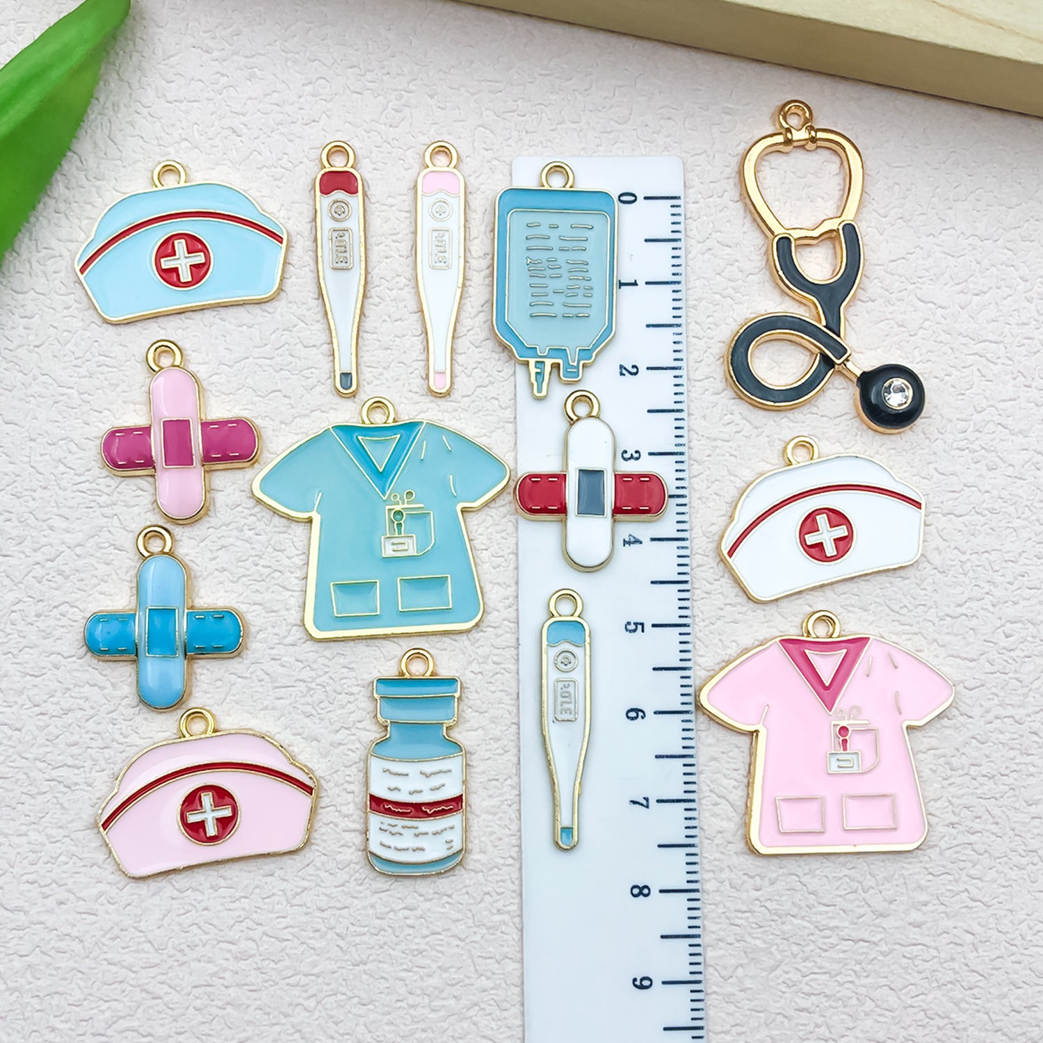 Enamel Zinc Alloy Nurse Hat Thermometer Syringe Nurse Cap Charm Pendant for DIY Medical Jewelry
