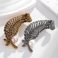 Leaf Crystal Pearl Look Two Designs Metal Brooch Pin view 5