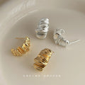 Gold and Silver Ribbed Wavy Geometric C-Shape Stud Earrings view 4